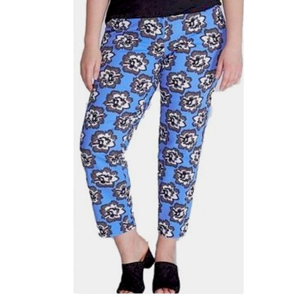 Lane Bryant Lena Modernist Blue Floral Ankle Pant Stretch Cotton Blend Sz 14 NWT - Picture 1 of 16